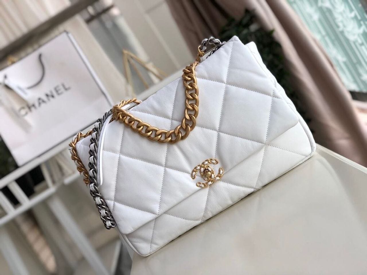 Chanel 19 Flap Bag Goatskin Leather Fall/Winter Act 1 Collection White