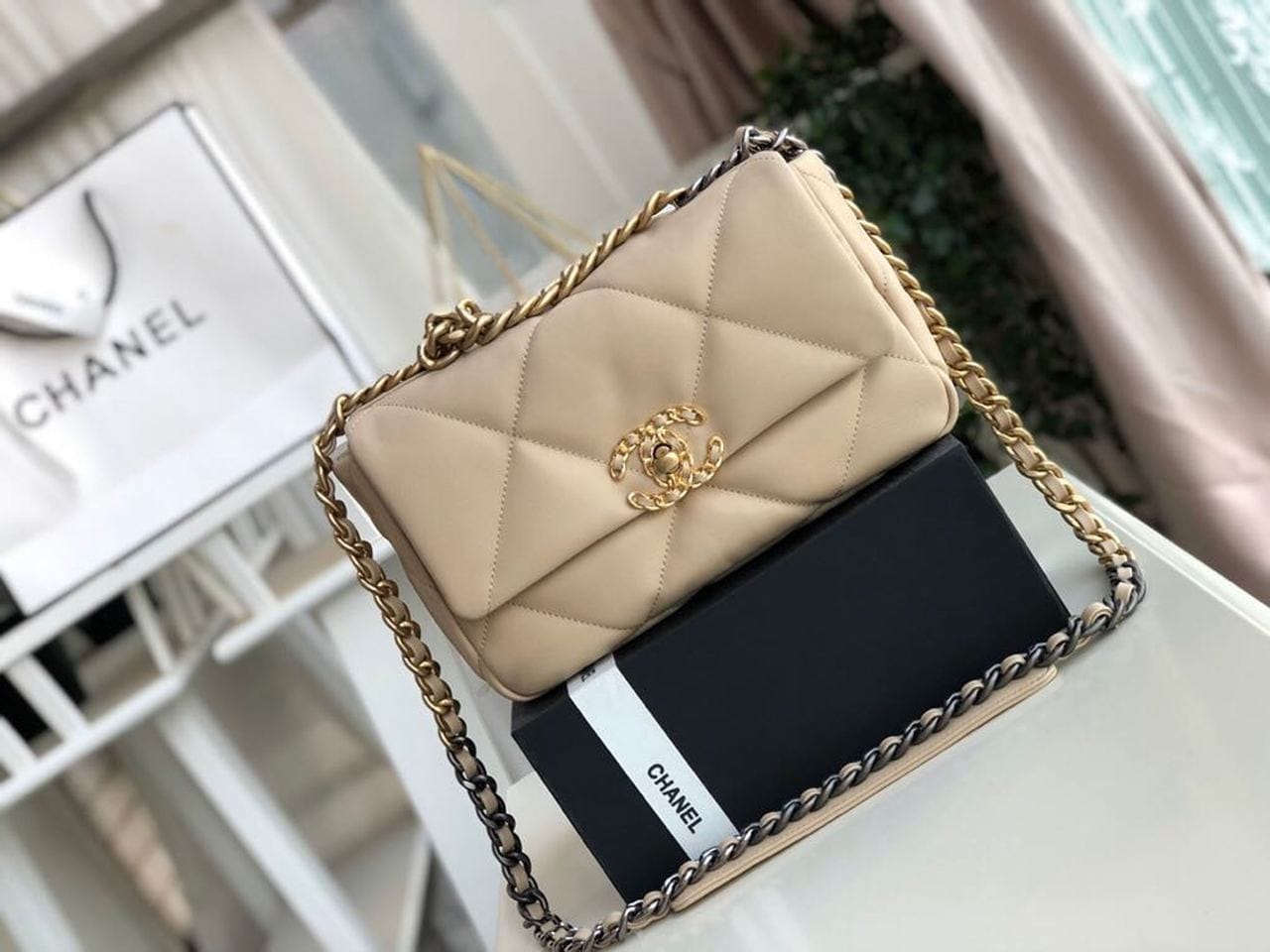 Chanel 19 Flap Bag 26cm Goatskin Leather Fall/Winter Act 1 Collection, Beige