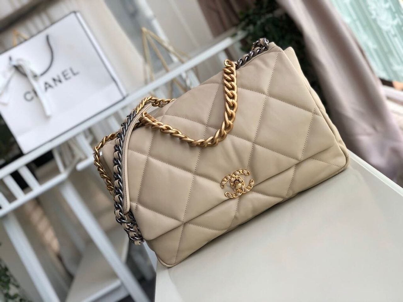 Chanel 19 Flap Bag 36cm Goatskin Leather Fall/Winter Act 1 Collection, Beige
